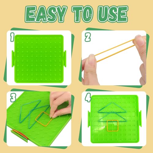 Oopsu 8 Pack Plastic Mathematical Manipulative Material Array Block Geo Board with 80 Latex Bands for Kids(4 Colors) - Image 5