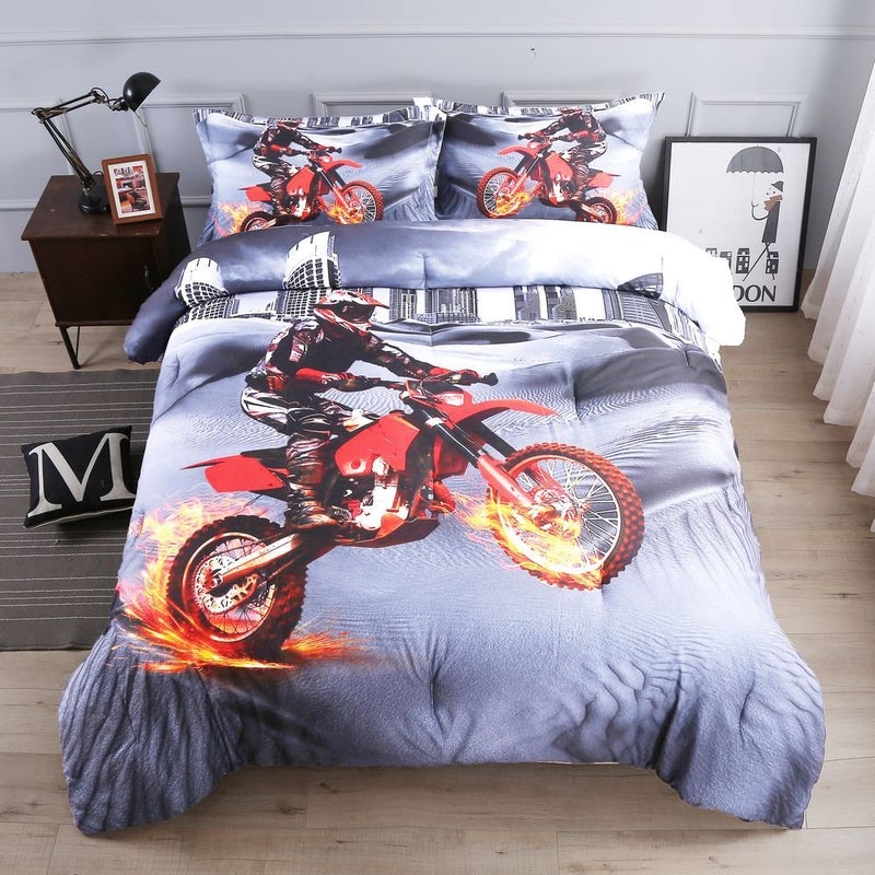 SHOMPE SHOMPE Dirt Bike Comforter Sets Twin Size Racing Motocross Sports Extreme Theme Bedding Sets for Boys