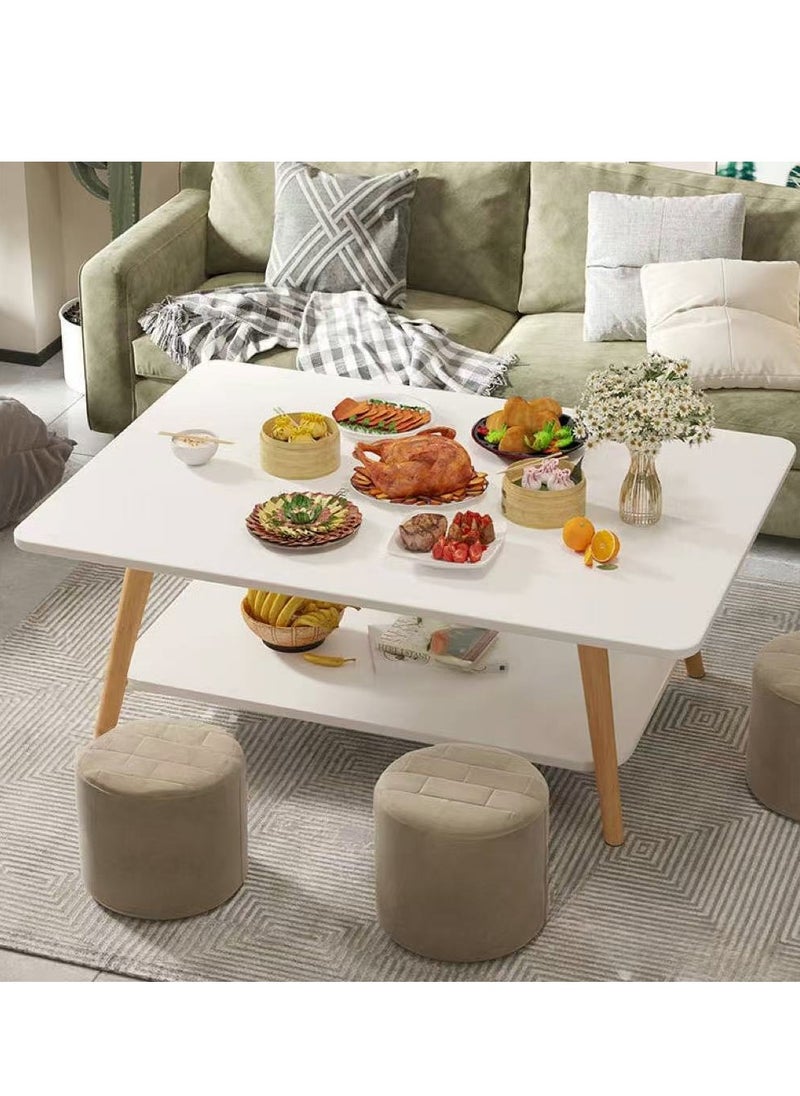 Generic - End Table Coffee Table 2 Tiers Side Table Small Tea Table Wooden Tea Desk for Living Room Home Office Easy Assembly(80*50*42CM) - Image 1