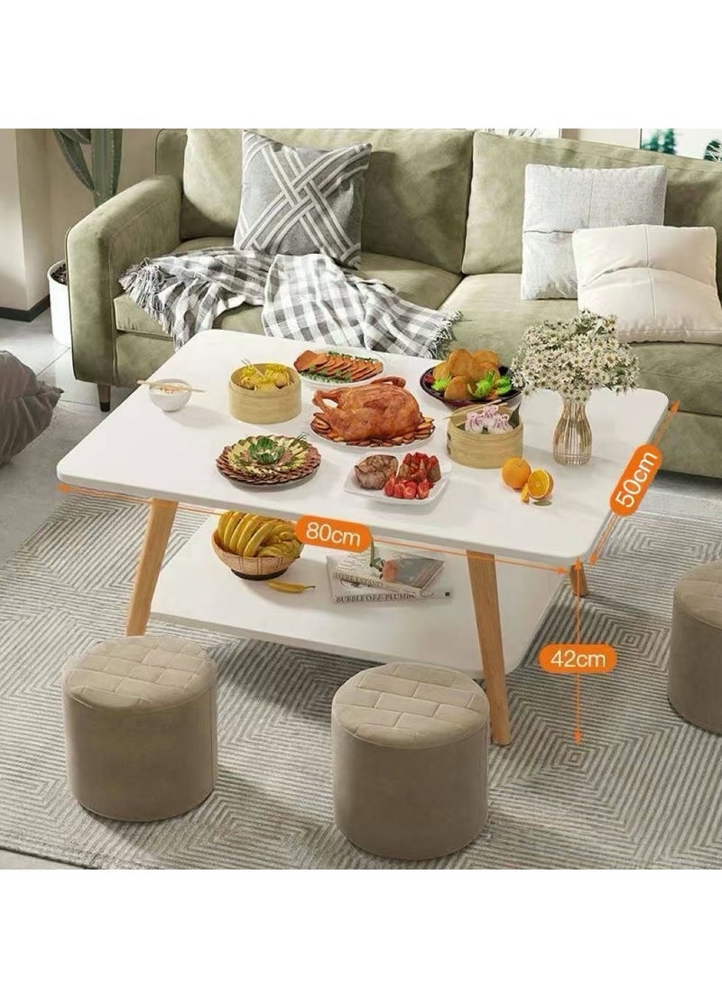 Generic - End Table Coffee Table 2 Tiers Side Table Small Tea Table Wooden Tea Desk for Living Room Home Office Easy Assembly(80*50*42CM) - Image 1