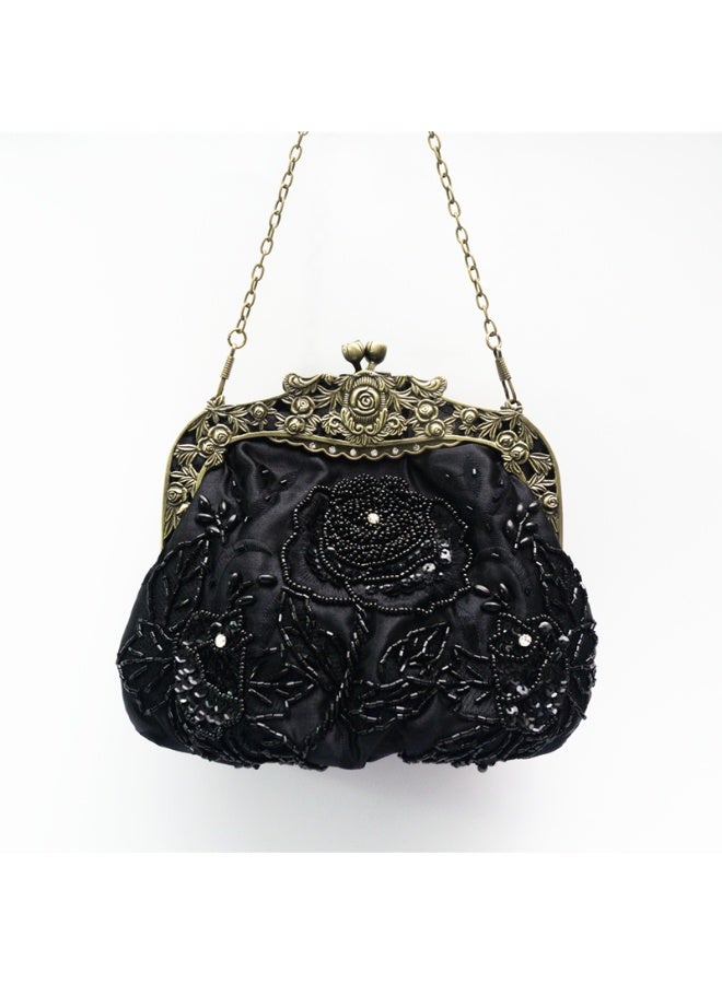 Women's Handbag Vintage Beaded Bag Women's Handbag With Flower Decorated Women's Clutch Evening Bag Shoulder Bag with Removable Chain Perfect for Weddings, Ramadan, Birthdays,Prom Party,Gift For Woman Girl Mother Teacher - Image 5