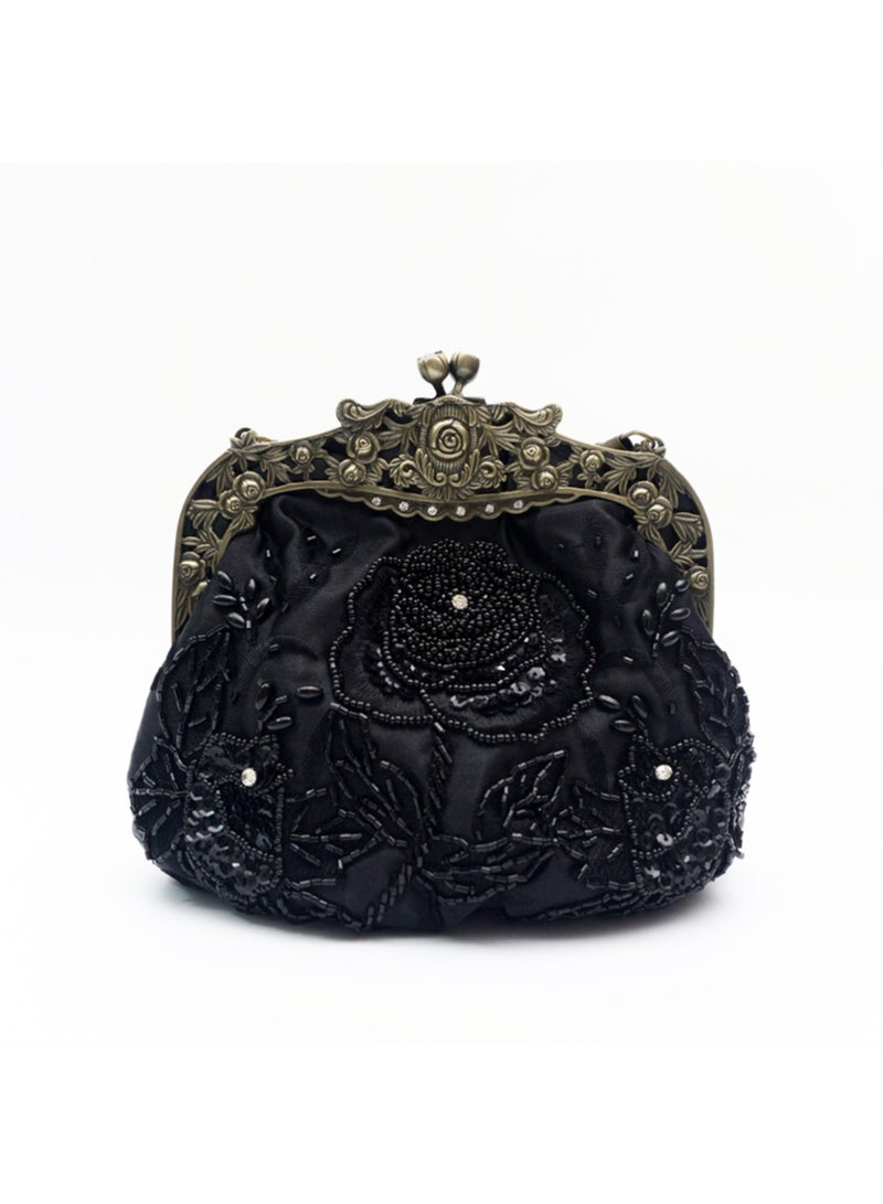 Women's Handbag Vintage Beaded Bag Women's Handbag With Flower Decorated Women's Clutch Evening Bag Shoulder Bag with Removable Chain Perfect for Weddings, Ramadan, Birthdays,Prom Party,Gift For Woman Girl Mother Teacher - Image 1