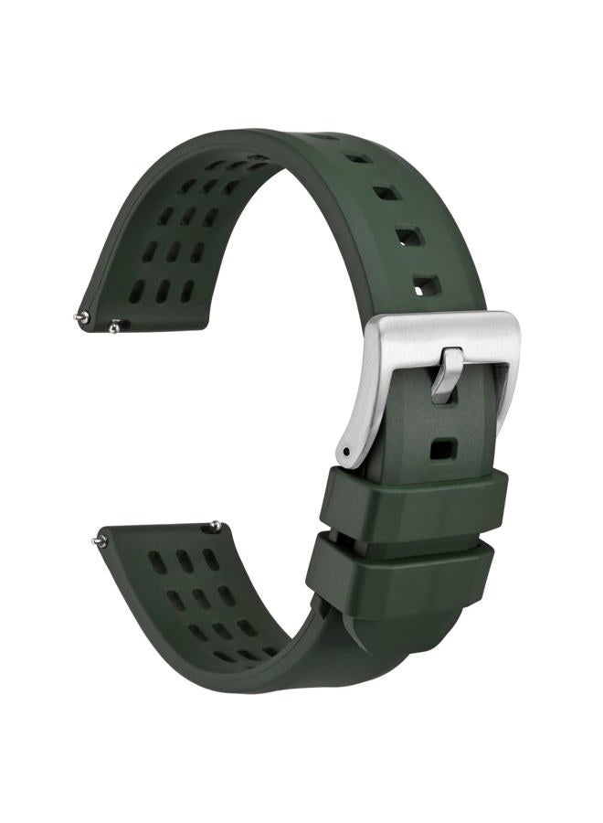WOCCI 20mm Rally Watch Band, FKM Rubber Strap, Quick Release, Silver Brushed Buckle (Green) - Image 1