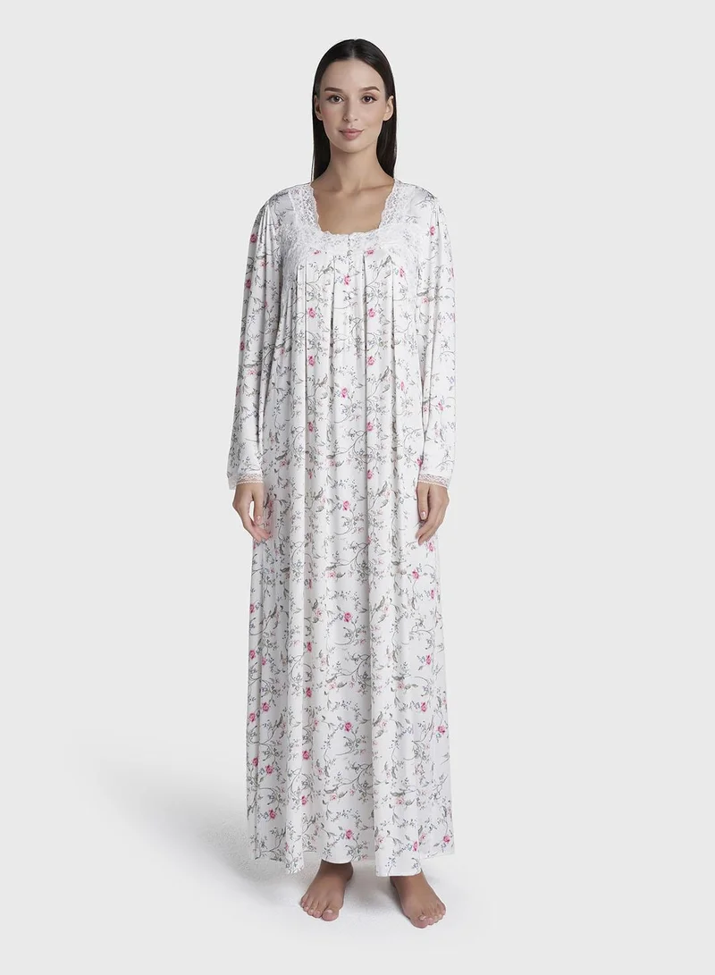 كشخة Off White Viscose Long Nightwear Dress (CNH515)