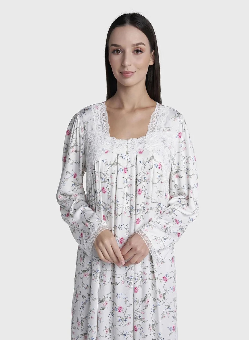كشخة Off White Viscose Long Nightwear Dress (CNH515)