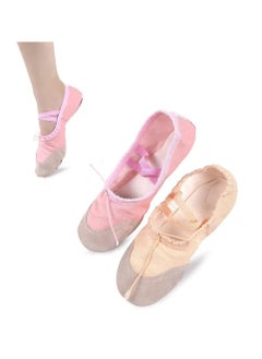 SportQ SPORTQ Ballerina Shoes Canvas Leather Sole Flat Dance Shoes Toddler Kids Yoga/Ballet Dancer Shoes Pink US 42  - Image 1