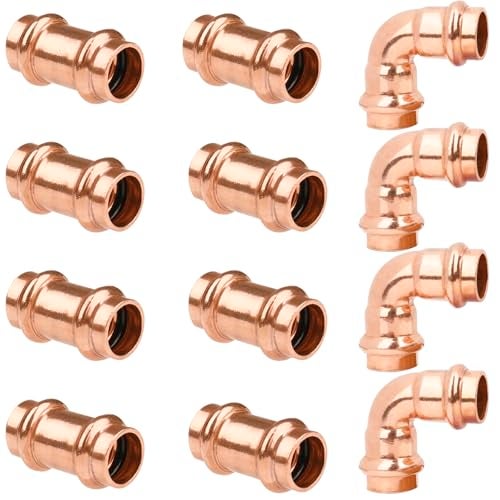 WHK 12 Copper Press Pro press x 12 Pro Press Coupling Adater Fittings 8 Packs with 90 Degree Elbow 4 Packs use for Connect From Cooper to Cooper PipeLeadFreeNo Stop - Image 1