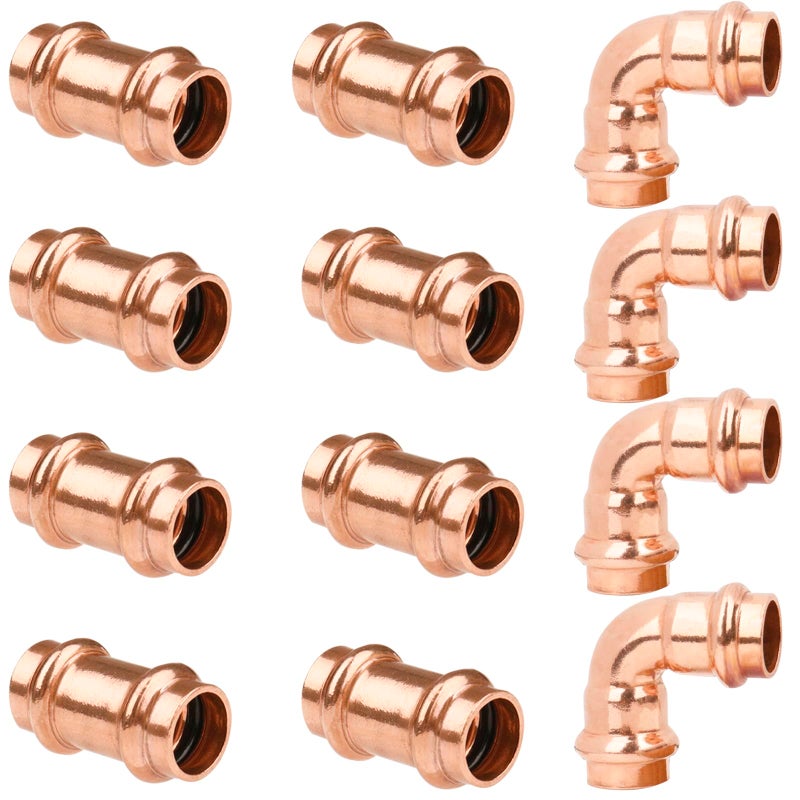 WHK 12 Copper Press Pro press x 12 Pro Press Coupling Adater Fittings 8 Packs with 90 Degree Elbow 4 Packs use for Connect From Cooper to Cooper PipeLeadFreeNo Stop - Image 2