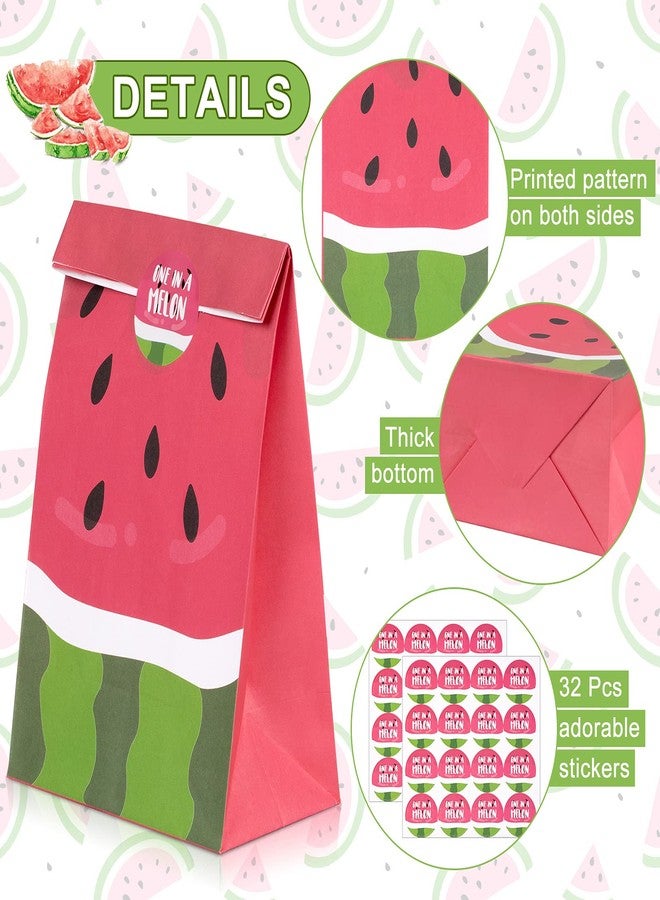 Whaline 32Pcs Watermelon Themed Goodie Bags with Stickers Summer Fruit Candy Gift Treat Bags Reusable for Birthday Tropical Party Pool Supplies - Image 4