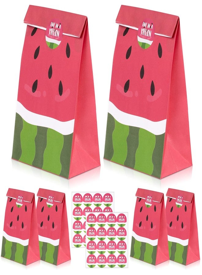Whaline 32Pcs Watermelon Themed Goodie Bags with Stickers Summer Fruit Candy Gift Treat Bags Reusable for Birthday Tropical Party Pool Supplies - Image 1