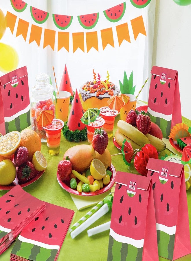 Whaline 32Pcs Watermelon Themed Goodie Bags with Stickers Summer Fruit Candy Gift Treat Bags Reusable for Birthday Tropical Party Pool Supplies - Image 5