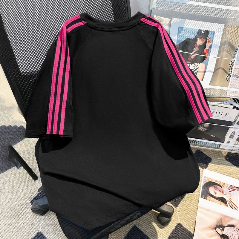 Street Ins Simple Letter Printing Round Neck T-Shirt Summer Men'S And Women'S Pure Cotton Three Bars Short Sleeve Top Half Sleeve - Image 3