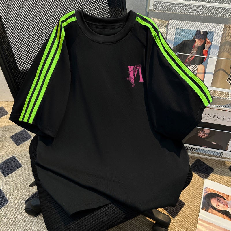 Street Ins Simple Letter Printing Round Neck T-Shirt Summer Men'S And Women'S Pure Cotton Three Bars Short Sleeve Top Half Sleeve - Image 1