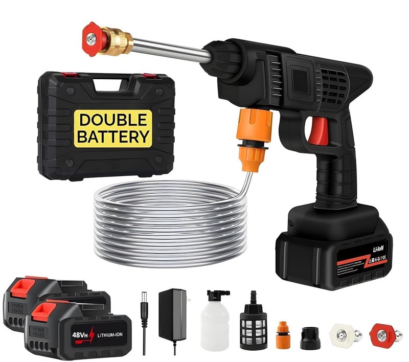 YAMATIC (Double Battery) Wireless High Pressure Car Washer & Car Cleaning 48V Rechargeable Electric Pressure Washer Gun Machine Tool for Top Flexible Pressure Washer Hose (Double Battery Gun) - Image 1