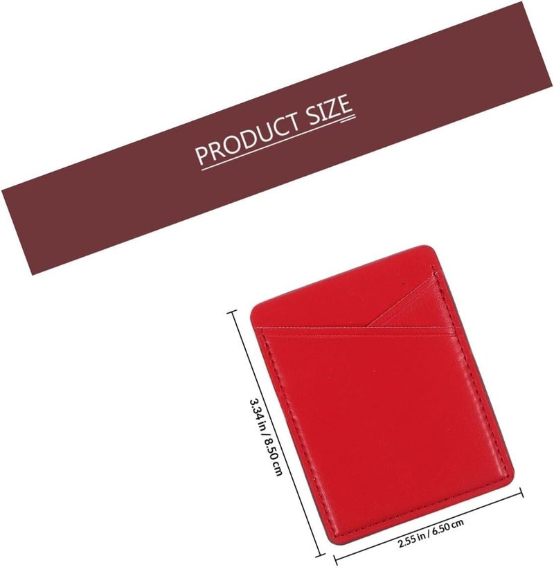 2pcs Pu Leather Adhesive Phone Wallet Attachment with Credit Card Holder Stick-on Back, Small Phone Pocket for Travel, Red Leather - Image 2