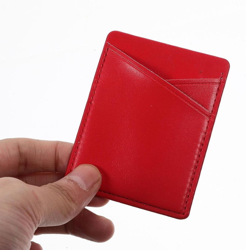 2pcs Pu Leather Adhesive Phone Wallet Attachment with Credit Card Holder Stick-on Back, Small Phone Pocket for Travel, Red Leather - Image 4