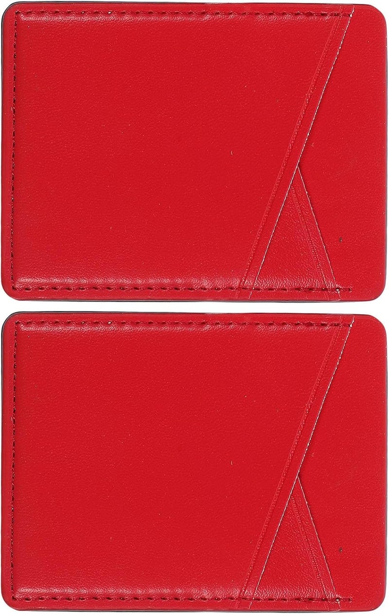 2pcs Pu Leather Adhesive Phone Wallet Attachment with Credit Card Holder Stick-on Back, Small Phone Pocket for Travel, Red Leather - Image 1