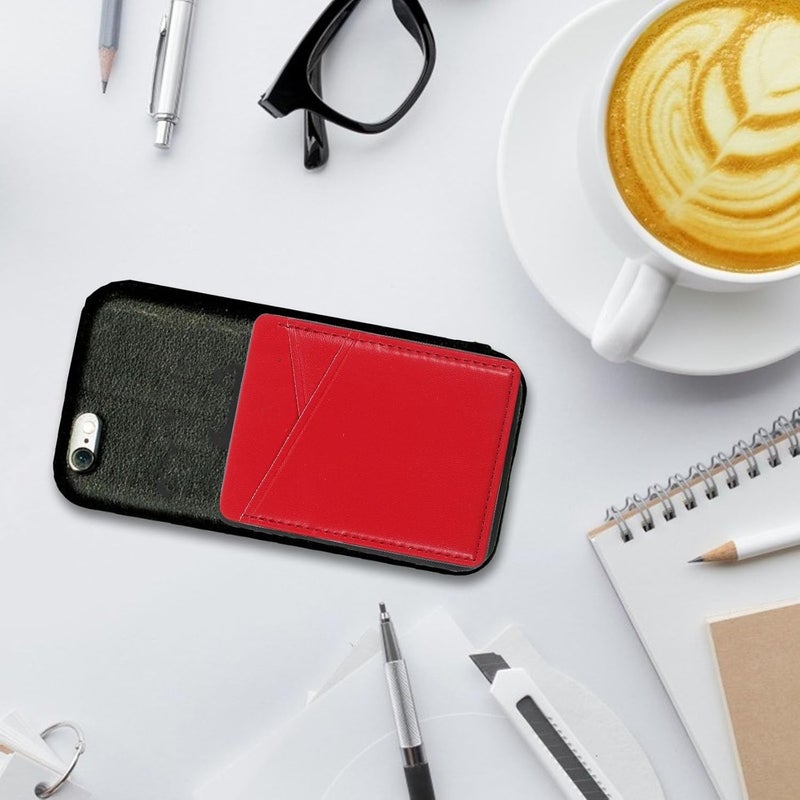 2pcs Pu Leather Adhesive Phone Wallet Attachment with Credit Card Holder Stick-on Back, Small Phone Pocket for Travel, Red Leather - Image 5