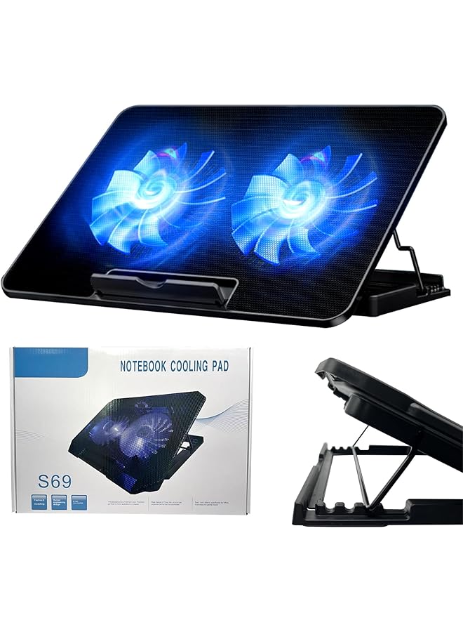 Generic Laptop Cooling Pad Laptop Cooling Stand With Quiet Fans For 12" 15" Computer Pc Notebook Gaming Laptop Fan Height Adjustable Laptop Cooling Stand Laptop Accessories 2 Fans  - Image 1