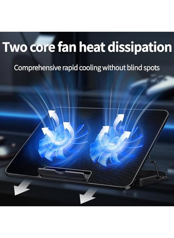 Generic Laptop Cooling Pad Laptop Cooling Stand With Quiet Fans For 12" 15" Computer Pc Notebook Gaming Laptop Fan Height Adjustable Laptop Cooling Stand Laptop Accessories 2 Fans  - Image 5