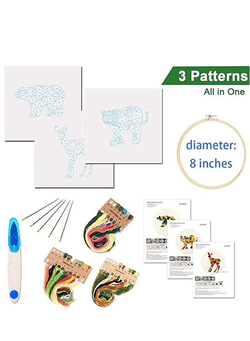 Excefore Embroidery Starter Kit with Pattern and Instructions, 3 Sets Cross Stitch Kit Include Embroidery Clothes, 3 Bamboo Circle, Color Threads and 1 Blue Scissors  - Image 2