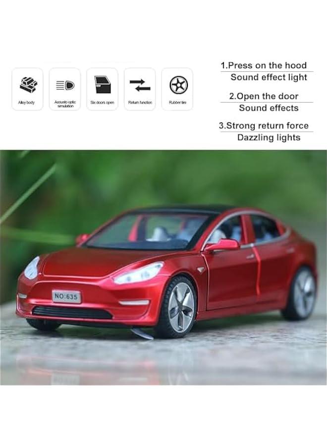 1:32 Scale Model 3 Alloy Car Model Diecast Toy Vehicles for Kids, car Model Toy，Pull Back Alloy Car with Lights and Music,Mini Vehicles Toys for Kids Gift ，Children Birthday Gift.（red） - Image 4