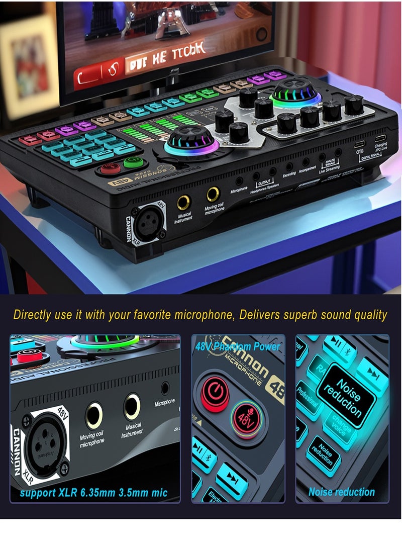 Sunbmebge - Live sound card 14 kinds of warm-up sound effects One-button mute USB external sound card DJ mixer/suitable for live broadcast/PC/recording - Image 1