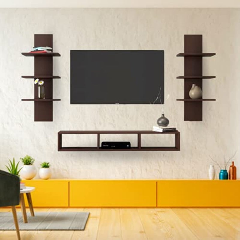 Furnifry Wooden TV Entertainment Unit with 2 Wall Shelf/Wall Set Top Box Shelf Stand/TV Cabinet for Wall/Set Top Box Holder for Home/Living Room Ideal for TV Upto 42" (Brown)