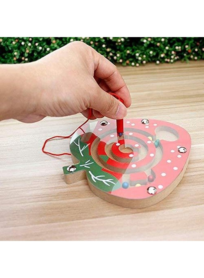 Shoro Magnetic Pen Driving Bead Maze Wooden Jigsaws Puzzle Board Game Educational Toy (Strawberry) - Image 1