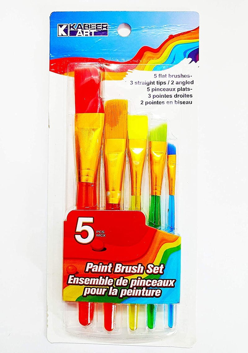 Kabeer Art Set of 5 Different Sizes Synthetic Flat Paint Brush for Watercolor, Acrylic Paintings Multicolored - Image 4