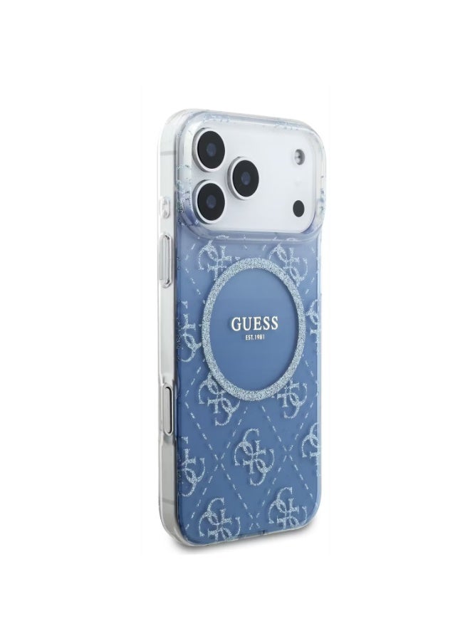 جس جراب Guess MagSafe المصنوع من البولي كربونات والبولي يوريثان الحراري مع بريق متدرج لهاتف iPhone 17 Pro Max، حماية من السقوط، تصميم رفيع، قبضة مريحة، تغليف مستدام، سهل التركيب، تصميم خفيف الوزن - أزرق - Image 3