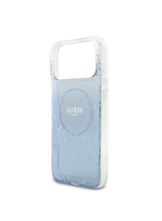 جس جراب Guess MagSafe المصنوع من البولي كربونات والبولي يوريثان الحراري مع بريق متدرج لهاتف iPhone 17 Pro Max، حماية من السقوط، تصميم رفيع، قبضة مريحة، تغليف مستدام، سهل التركيب، تصميم خفيف الوزن - أزرق - Image 5