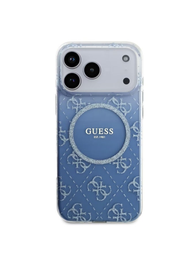 جس جراب Guess MagSafe المصنوع من البولي كربونات والبولي يوريثان الحراري مع بريق متدرج لهاتف iPhone 17 Pro Max، حماية من السقوط، تصميم رفيع، قبضة مريحة، تغليف مستدام، سهل التركيب، تصميم خفيف الوزن - أزرق - Image 1