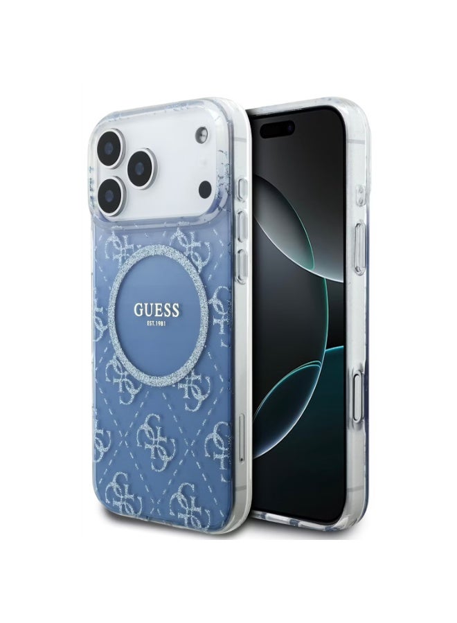 جس جراب Guess MagSafe المصنوع من البولي كربونات والبولي يوريثان الحراري مع بريق متدرج لهاتف iPhone 17 Pro Max، حماية من السقوط، تصميم رفيع، قبضة مريحة، تغليف مستدام، سهل التركيب، تصميم خفيف الوزن - أزرق - Image 2