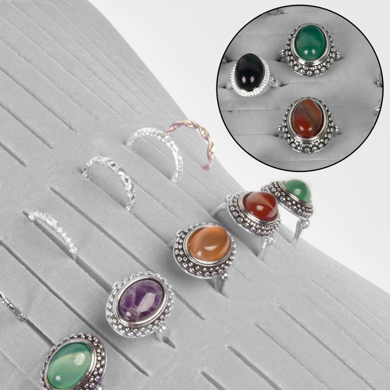 GWCASE حافظة تنظيم الخواتم GWCASE - صندوق عرض مجوهرات الخواتم مع 42 فتحة. حامل صينية الخواتم يناسب أكثر من 50 خاتمًا، أقراط، بروشات ورابطات أزرار (صندوق فقط) - أسود - Image 3