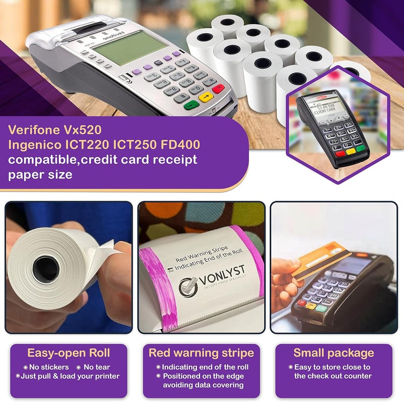 Vonlyst Thermal Paper Roll 2 1/4 X 55 for Verifone Vx520 Ingenico ICT220 ICT250 FD400 (10 rolls) - Image 2