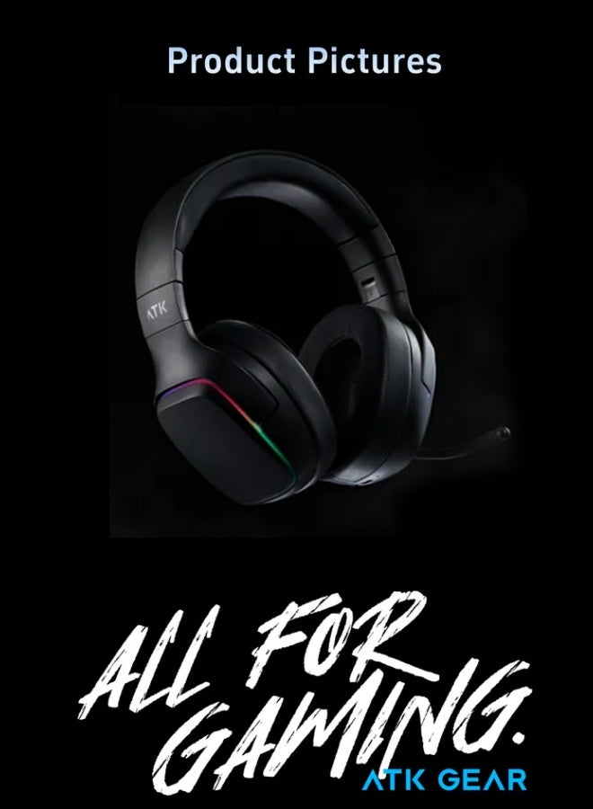 ATK M1 Gaming Tri-Mode Headset 7.1 Surround Sound - 50mm Drivers with Microphone and LED Lights Compatible with PS4/PS5/Xbox One/Xbox Series/Nintendo Switch and PC Black - Image 2