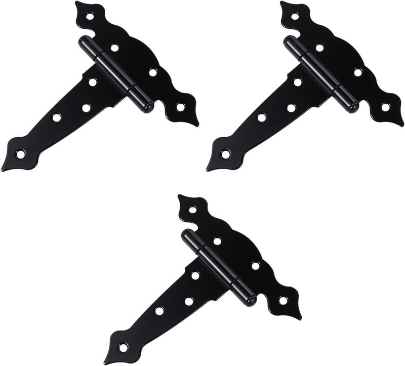 3pcs Black Painted T-Shape Gate Strap Hinges Rustproof Iron Door Hinge for Wooden Fences and Gates, Decorative Outdoor Hardware for Shed and Barn Doors - Image 1