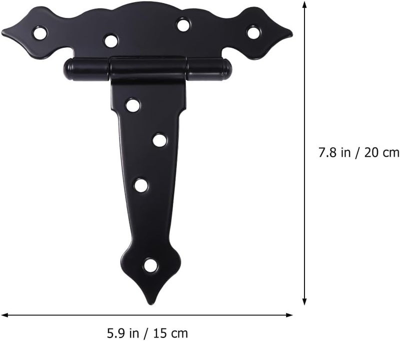 3pcs Black Painted T-Shape Gate Strap Hinges Rustproof Iron Door Hinge for Wooden Fences and Gates, Decorative Outdoor Hardware for Shed and Barn Doors - Image 2