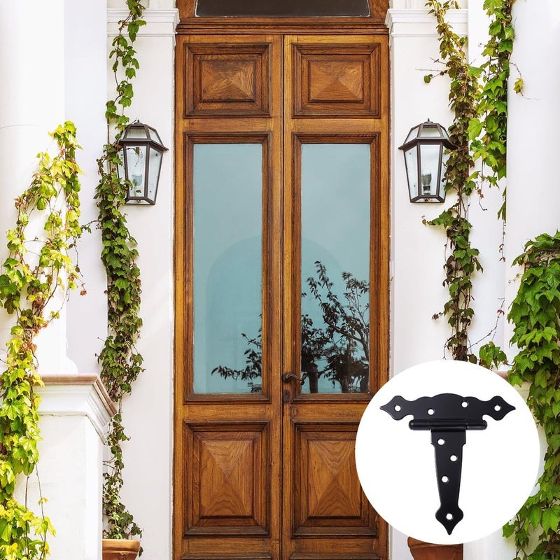 3pcs Black Painted T-Shape Gate Strap Hinges Rustproof Iron Door Hinge for Wooden Fences and Gates, Decorative Outdoor Hardware for Shed and Barn Doors - Image 5