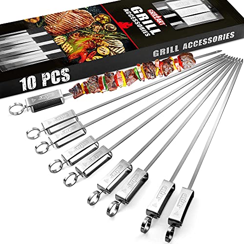 GRILLART Kabob Skewers for Grilling - Metal Skewer for Kabobs with Slider - Flat BBQ Skewer Stainless Steel - 17" Shish Kabob Grill Skewers & Ideal Kabob Sticks for Meat Shrimp Chicken Veggie (10PCS) - Image 1