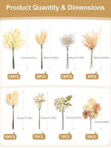 Koroni Flowers Champagne Artificial Greenery Stems Box Set, 61pcs 8 Kinds Faux Plants & Fake Flowers for Wedding DIY Bouquets Floral Arrangement Table Centerpieces Home Decor - Image 3