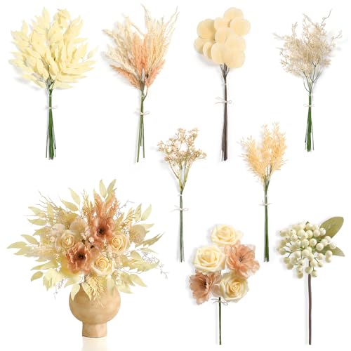 Koroni Flowers Champagne Artificial Greenery Stems Box Set, 61pcs 8 Kinds Faux Plants & Fake Flowers for Wedding DIY Bouquets Floral Arrangement Table Centerpieces Home Decor - Image 1
