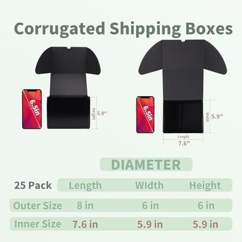 Rempry 8x6x6 Inches Black Small Shipping Boxes Pack of 25, Cardboard Corrugated Mailer Boxes for Packaging Small Business, Black Gift Boxes for Mailing Present - Image 2