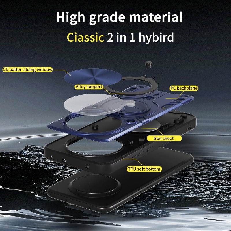 إيروريكس جراب هاتف Realme 14 Pro+ 5G CD Texture Sliding Camshield حامل مغناطيسي (أزرق) - Image 4