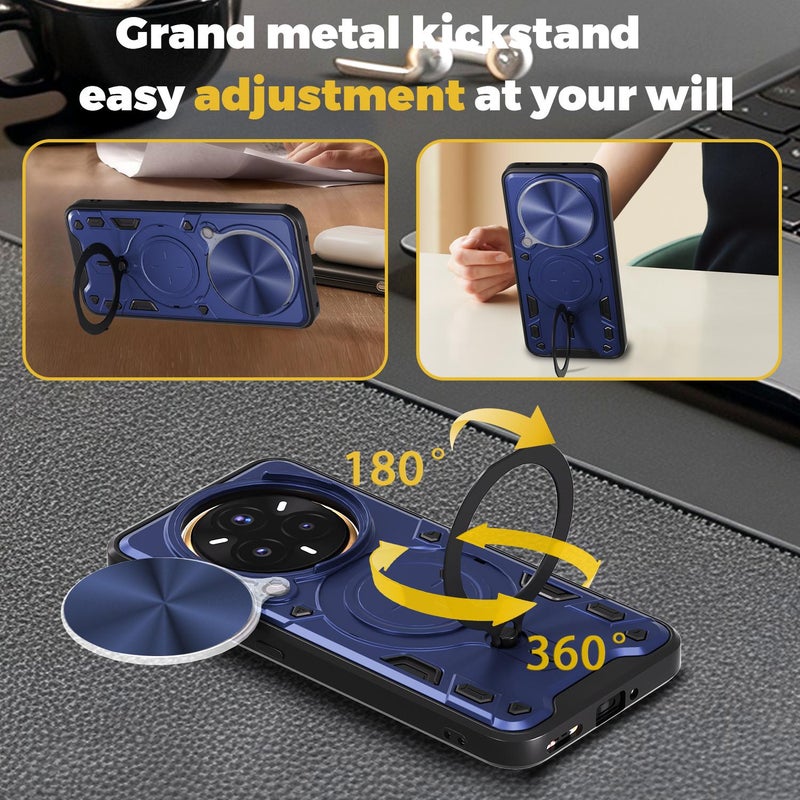 إيروريكس جراب هاتف Realme 14 Pro+ 5G CD Texture Sliding Camshield حامل مغناطيسي (أزرق) - Image 3