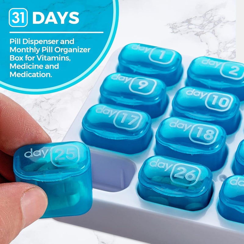 MEDca Monthly Pill Organizer - 31 Day Pill Organizer with Large Removable Medication Pods, Portable Pill Case Box and Holder for Daily Medicine and Vitamins, Great for Travel by - Image 2