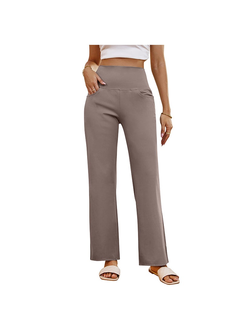Generic High Waist Yoga Pants Straight Leg Womens Sport Casual Dark gray  - Image 3