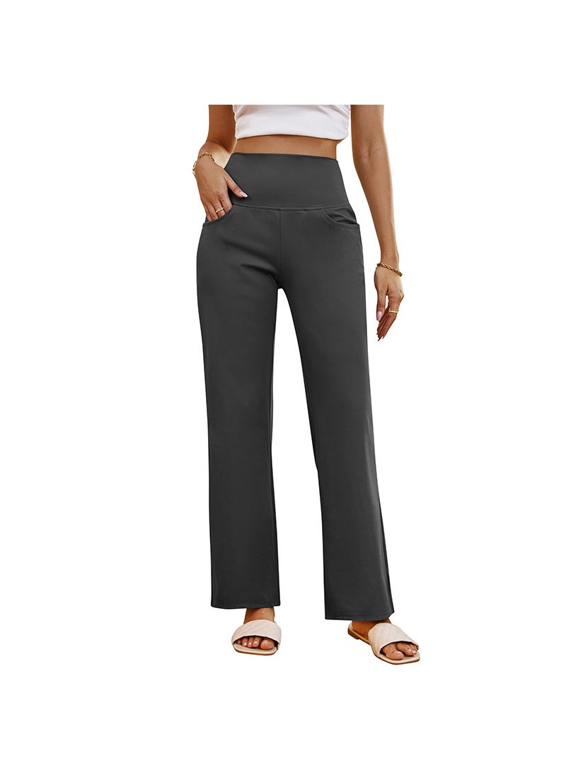 Generic High Waist Yoga Pants Straight Leg Womens Sport Casual Dark gray  - Image 1