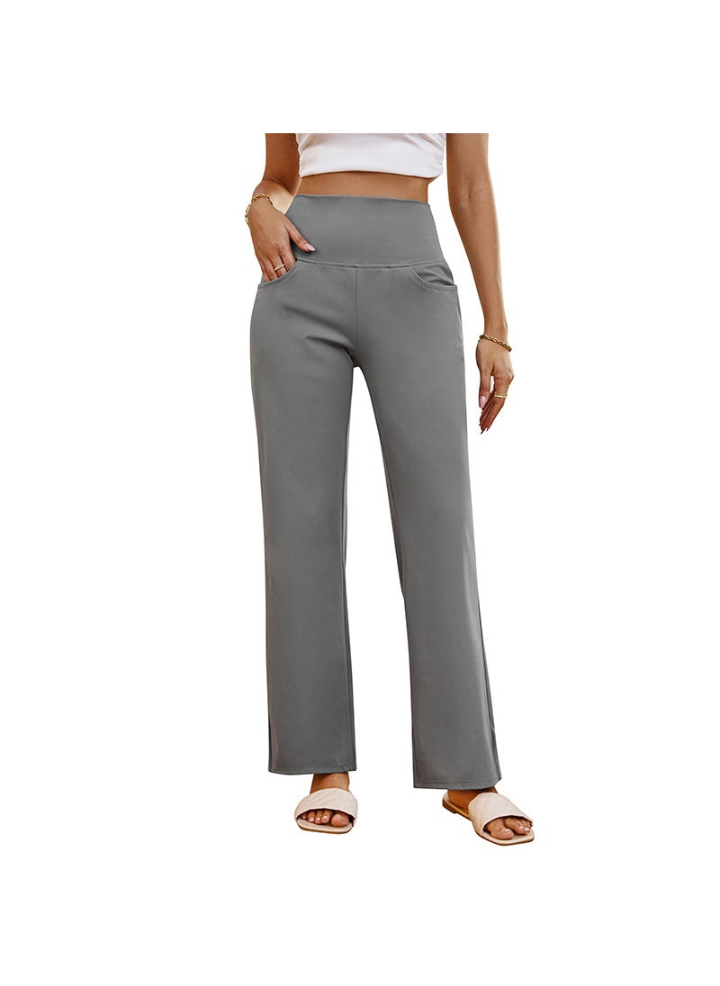 Generic High Waist Yoga Pants Straight Leg Womens Sport Casual Dark gray  - Image 2
